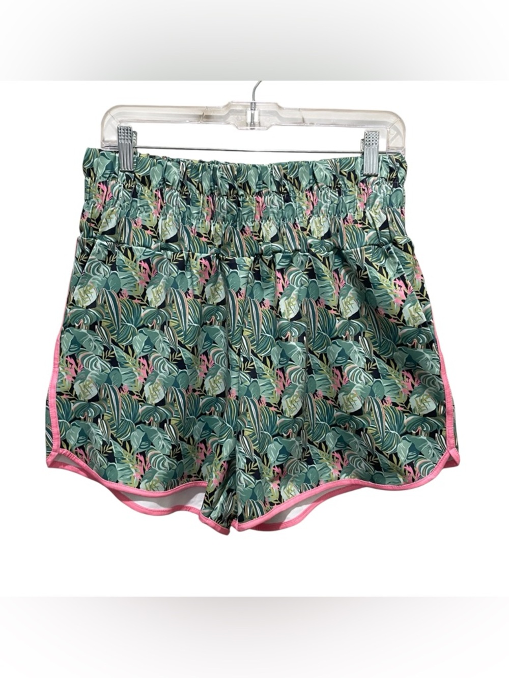 Bad Habit Tropical Leaf Print Dolphin Hem Lounge Shorts Green Pink Women Size XL